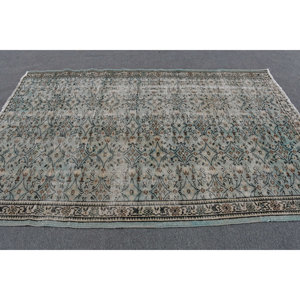 Alfombra de lana Vintage azul Beige de 5,4x8,2 pies, área grande clásica, rectángulo turco, patrón abstracto, Salas, modelo de habitación, respaldo de látex de 4m - Product Image 3