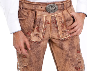 Pantalones cortos Lederhosen alemanes de alta calidad para hombre, disfraz bávaro Oktoberfest marrón antiguo 100%, pantalones de cuero de ante de cabra genuino - Product Image 4