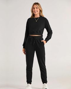 Femme survêtements haut court à capuche et pantalon femmes sweat short ensemble velours survêtements pour femmes 2 pièces ensemble broderie - Product Image 2