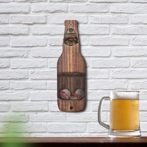 Ouvre-bouteille mural en bois rustique avec attrape-bouchon en maille métallique pour décor de bar à la maison - Product Image 6