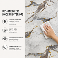 Panneau mural en PVC brillant MORLENX gris brun veiné or, imitation marbre UV, pour la décoration intérieure d'hôtels et de villas