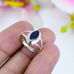 Vente chaude 925 Sterling Silver Handmade Jewelry Ring Vintage SilverPlated Ring Trendy Natural Lolite Marquise Cut Gemstone Ring - Product Image 1