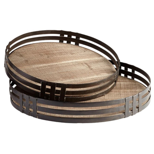 Plateau décoratif moderne de luxe en fer et bois, plateau artisanal en métal personnalisé pour la décoration de la maison, qualité supérieure - Product Image 1