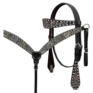 Ensemble de serre-tête et de collier de poitrine en cuir véritable léger de haute qualité sur mesure Premium Horse Tack vente en gros - Product Image 1