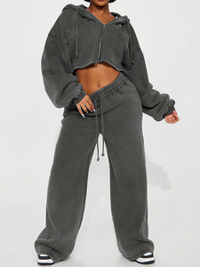 Conjunto Deportivo para Mujer, Sudadera Corta con Cremallera y Pantalones Anchos, Conjunto Deportivo de Dos Piezas con Logotipo Personalizado para Mujer - Product Image 5