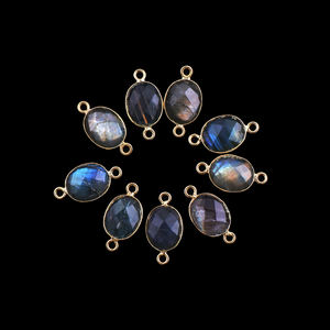 Belle véritable forme ovale arc-en-ciel feu labradorite bricolage double caution connecteur plaqué or damier coupe connecteurs de forme ovale - Product Image 1