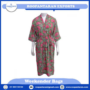 Kimono indien à motif floral imprimé en blocs au meilleur prix 100% coton Cambric Spaghetti Strap Wraparound pour les femmes Soft Summer - Product Image 6