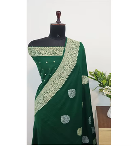 Sari Banarasi Tassur Kadhwan authentique, pur, fait main, tissé à la main, traditionnel, léger, élégant, pour les fêtes, protection solaire rapide - Product Image 6