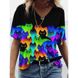 Femmes 3d chats imprimer T-Shirt mode femme Blouses drôle col en v T-Shirt femme vêtements surdimensionné été hauts t-shirts 2025 - Product Image 4