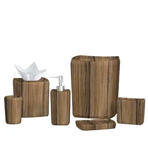 best quality wood bathroom set Hot selling Bathroom Set 6 Pieces Plastic Wooden Hotel Bathroom Accessories set