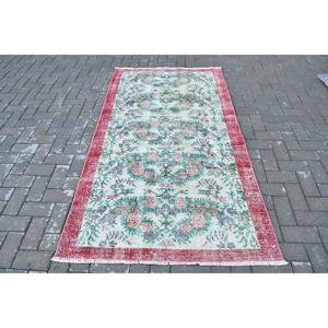 3.8x6.6 ft Rug, Turkish Vintage Rug, <b>Red</b> Polka dot <b>Wool</b> Rug - Product Image 1