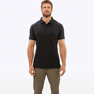 Chemises d'été à manches courtes en toile solide respirante pour hommes, coutures tricotées, couleurs contrastées, logo personnalisé - Product Image 1