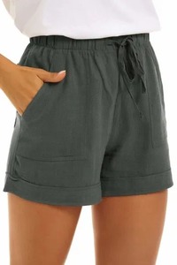 Pantalones cortos de gimnasio de verano para mujer personalizados con cintura elástica Color sólido y cordón Antiarrugas Casual Sports Pocket Spandex Material - Product Image 5