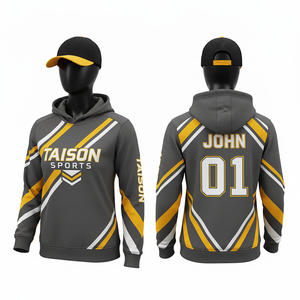Sweat à capuche d'entraînement de football pour femmes, 280 GSM, polaire polyester, noir avec empiècements jaunes, blancs et bleus, design par sublimation, logo personnalisé - Product Image 4