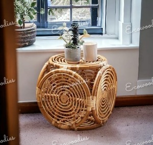 Banc de console en incrustation d'os de tabouret de pouf en rotin de bambou fait à la main pour l'artisanat de café à la maison-pour Hall et appartement - Product Image 1