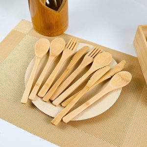 Tre thiết lập dao kéo 17cm tre dao nĩa muỗng thân thiện với môi dùng một lần dao kéo tre thiết lập dao nĩa + dao + muỗng + Khăn ăn - Product Image 5