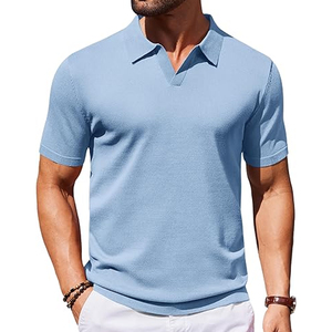 Camiseta de algodón de manga corta con cuello en V para hombre de alta calidad, camisetas de golf informales personalizadas suaves y transpirables con bordado - Product Image 1