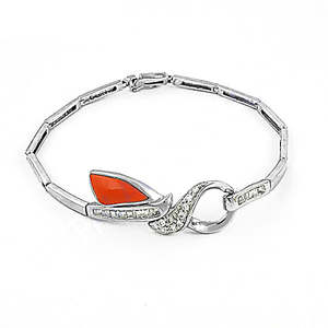Bracelet en argent pour femme avec corail et diamants, bijou élégant, bracelet élégant en diamants - Product Image 2