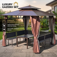 Gazebo en aluminium à deux niveaux pour l'extérieur |   Pavillon de jardin imperméable à toit rigide avec sièges et table intégrés pour villa