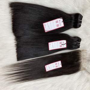 Wholesale Raw Cuticle Aligned Hair 100 Virgin Human Hair Mink Brazilian Hair Straight 3 Bundles With 5x5 Lace Closure - Product Image 5