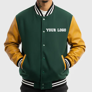 Nouveauté, qualité supérieure, 100% laine, toile imperméable, capuche, manches en cuir, 2 tons, streetwear, vêtements décontractés d'hiver, varsity - Product Image 4