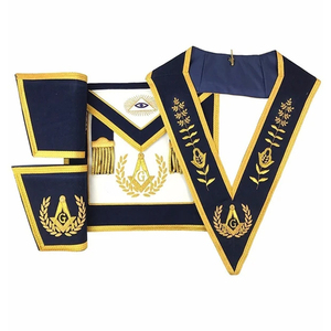 2025 personalizado masónico azul Lodge Maestro masón oficial delantal conjunto cuello puño Gantlets masónico Regalia OEM mantenido - Product Image 1