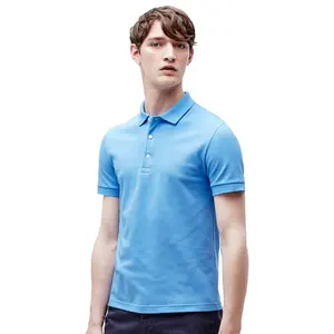 Logotipo bordado Polo de Golf liso Camiseta de color sólido en blanco Camisetas de polo para hombre Camisetas de polo azul cielo teñido con botones Camisetas de polo