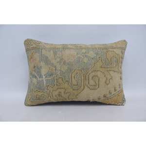 Bohemian Kantha Patchwork Wool <b>Pillow</b> 16x24 Inch Beige Floral Vintage Woven Design for Bedding Living Portable Christmas Decor - Product Image 1