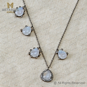 Natural Rainbow Moon Gemstone <b>Necklace</b> Solid 925 <b>Silver</b> <b>Necklace</b> Pave <b>Diamond</b> Jewelry New <b>Necklace</b> Unisex Jewelry - Product Image 5