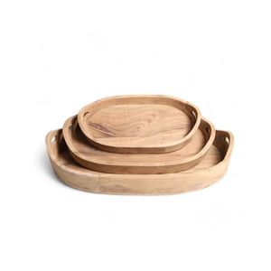 Juego de 3 bandejas ovaladas de madera hechas a mano con asa, tamaño personalizado, vajilla para café, logotipo grabado con láser, embalaje personalizado para - Product Image 1