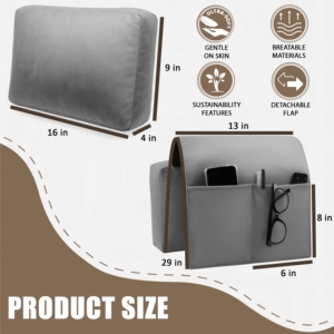 Custom <b>Sofa</b> Armrest Storage Cushion with Side Pocket for Phone Remote Glasses, Comfortable Headrest Pillow - Product Image 3