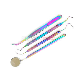 Ensemble de 4 grattoirs dentaires en acier inoxydable allemand de couleur arc-en-ciel, ensemble de grattoirs dentaires manuels certifiés CE, hygiène, nettoyage, protection - Product Image 3