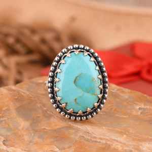 แหวนสัญลักษณ์สีเทอร์ควอยส์ kingman เครื่องประดับวินเทจสไตล์โบฮีเมียนทางตะวันตกเฉียงใต้ทำด้วยมือสำหรับเธอ - Product Image 4