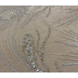 Luxury Organza Fabric Champagne Silver Sequin <b>Embroidery</b> Stretchable Metallic Wedding/Special Occasion Bags Shoes Toys In-Stock - Product Image 3