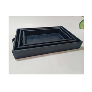 Plateau en bois en cuir vert de haute qualité pour la maison plateau de service fait main en forme de rectangle avec poignée pour hôtel - Product Image 6