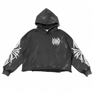 Sweat à capuche personnalisé avec broderie, effet vieilli, fermeture éclair, strass, lavage à l'acide, vintage, streetwear pour homme, fabricant de sweat à capuche - Product Image 2