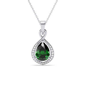 NOVAMART Fine Silver Jino Green Solitaire <b>Pendant</b> Chain Water Drop Shape Bezel Setting Rhodium <b>Emerald</b> Sapphire Zircon Diamond P - Product Image 1