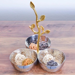 Premium Stainless Steel 3 Tier Shiny Polish Bowl Embossed High Quality Divided Bowl Best Selling New Look Hand Made <b>Nut</b> Bowl - Product Image 4