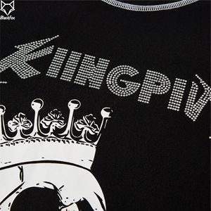 Custom Men's Solid HD Print <b>Beaded</b> Front Style T-Shirt O-Neck Collar Oversize Contrast <b>Trim</b> Featuring Rhinestone Digital Logo - Product Image 4