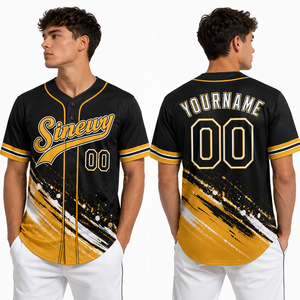 Sinewy Men's Baseball Jersey Custom Name <b>Number</b> Black <b>Gold</b> Sublimated Breathable Short Sleeve Regular Fit All Seasons - Product Image 6