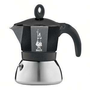 Cafetera Moka Pot de aluminio para inducción de 6 tazas en cromo y negro 006936 - Product Image 2