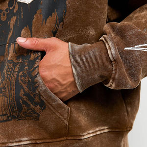 Sweat-shirts à capuche imprimés High Street pour hommes, en coton doux, délavés à l'acide, impression classique délavée au soleil, streetwear, sweat-shirts à cordon - Product Image 5