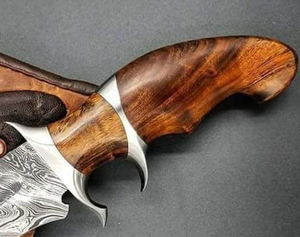 มีดเหล็กดามัสกัสล่าทำด้วยมือพร้อมด้ามไม้ปลอกหนังมีดเกรด DIY รองรับการปรับแต่ง OEM - Product Image 3