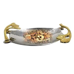 Bandeja plateada decorativa para servir alimentos con mango de diseño Floral dorado a granel para la decoración del hogar y el restaurante - Product Image 3