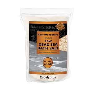 Servicios de diseño de etiqueta privada 2,4 Lb Sal cruda del Mar Muerto Eucalipto No limpiado Todavía contiene minerales marinos Baño calmante de barro marino