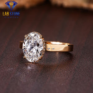 Lab-Stone 2,60 TDW Anillo de oro amarillo con diamante de corte ovalado Solitiare Color de la primavera de - Product Image 2