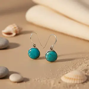 Boucles d'oreilles clous tendance en argent 925 avec pierre précieuse ronde, turquoise, zircon, perle, bijoux mignons pour mariage et fiançailles - Product Image 1
