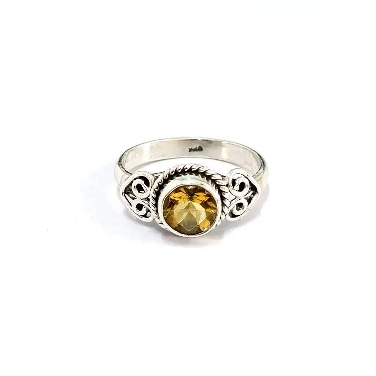 प्यारा छोटे ऑक्सीकरण के लिए 925 स्टर्लिंग चांदी प्राकृतिक सिट्रीन रत्न स्टाइलिश बैंड अंगूठी महिला चांदी के प्राचीन अंगूठी