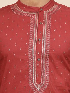 เสื้อคุร์ต้าผู้ชายขายดี รุ่นวินเทจ สำหรับฤดูร้อน สไตล์อินเดียดั้งเดิม ปักลาย คอปก แห้งเร็ว ผ้าฝ้ายแท้ ทรงตรง - Product Image 3