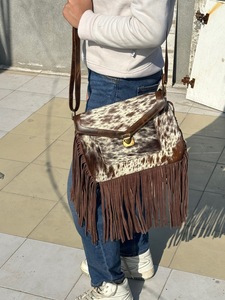 New Collection Real Cowhide <b>Fur</b> Hand Made Leather Sling Bag High Quality Front Pocket Flap Button Bohemian Bags For Womens Uses - Product Image 2